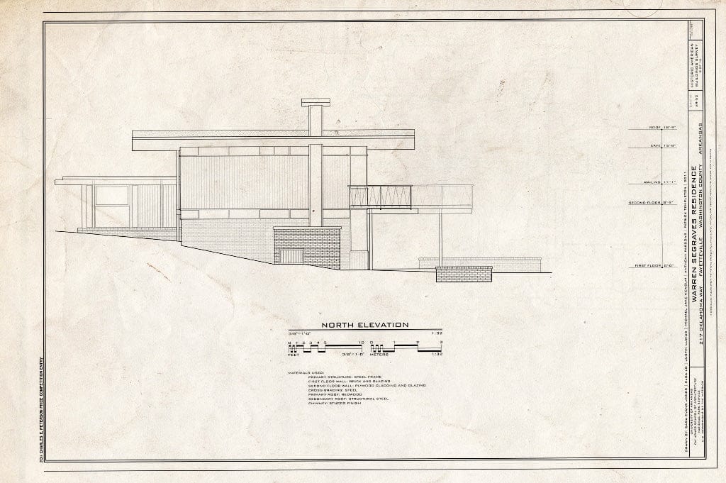 Blueprint 8. North Elevation - Warren Segraves Residence, 217 Oklahoma Way, Fayetteville, Washington County, AR