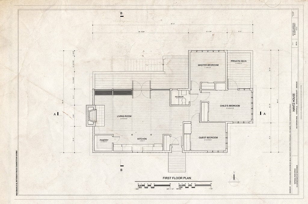 Blueprint First Floor Plan - Hantz House, 855 Fairview Drive, Fayetteville, Washington County, AR