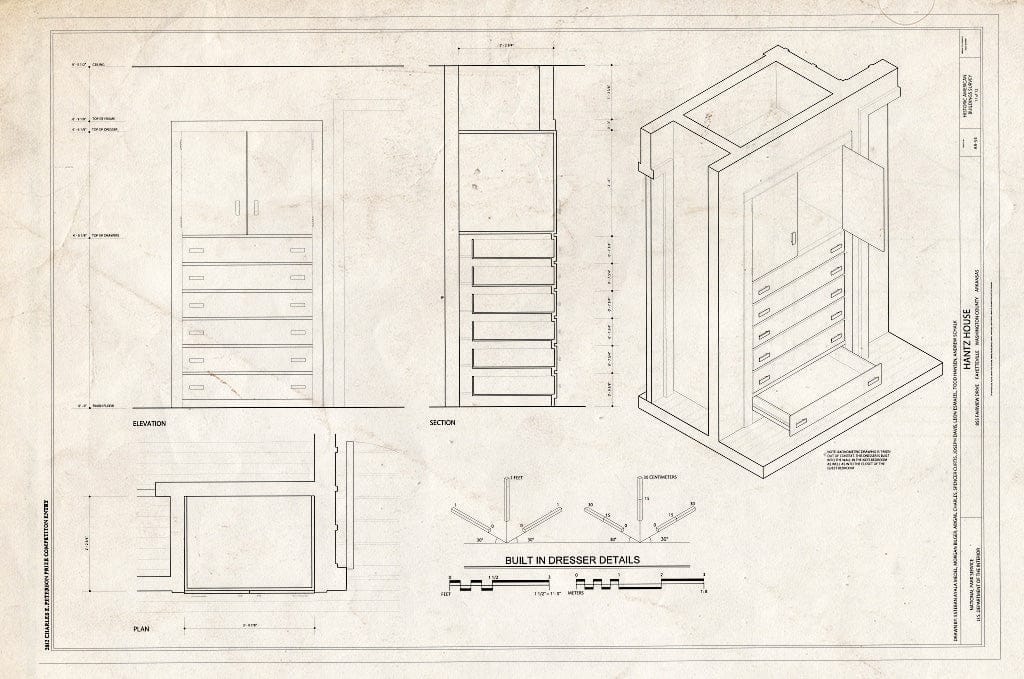 Blueprint Built in Dresser Details - Hantz House, 855 Fairview Drive, Fayetteville, Washington County, AR