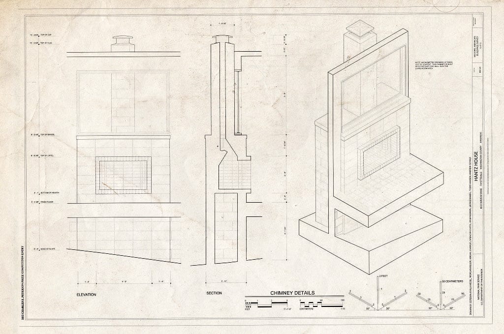 Blueprint Chimney Details - Hantz House, 855 Fairview Drive, Fayetteville, Washington County, AR