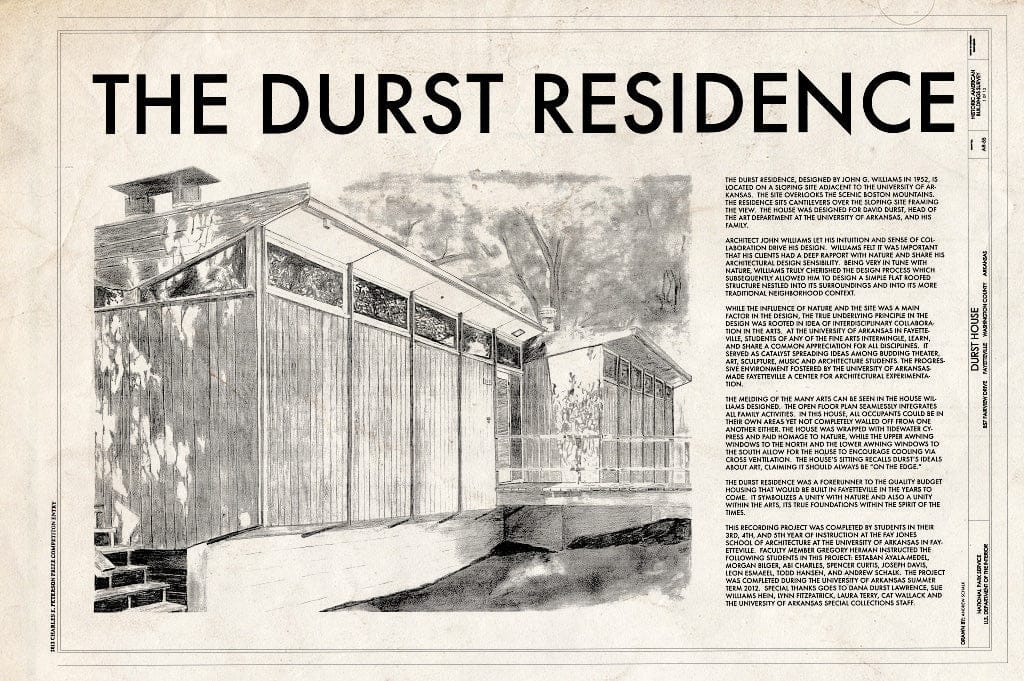 Blueprint Cover Sheet - Durst House, 857 Fairview Drive, Fayetteville, Washington County, AR