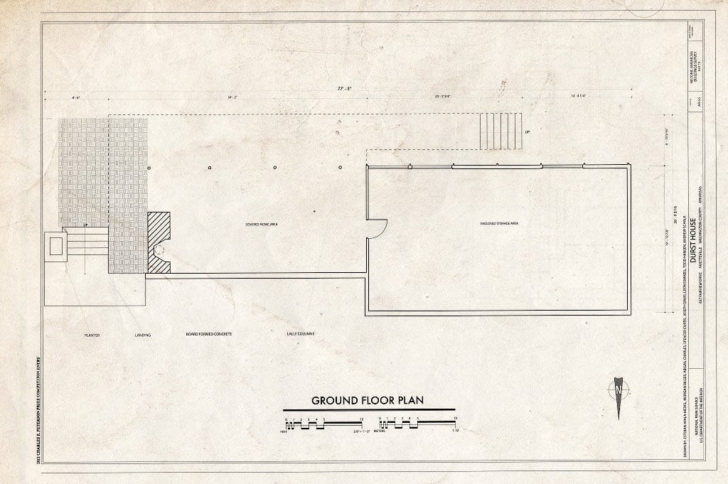 Blueprint Ground Floor Plan - Durst House, 857 Fairview Drive, Fayetteville, Washington County, AR