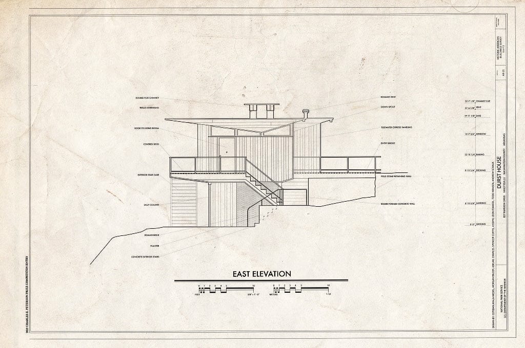 Blueprint East Elevation - Durst House, 857 Fairview Drive, Fayetteville, Washington County, AR