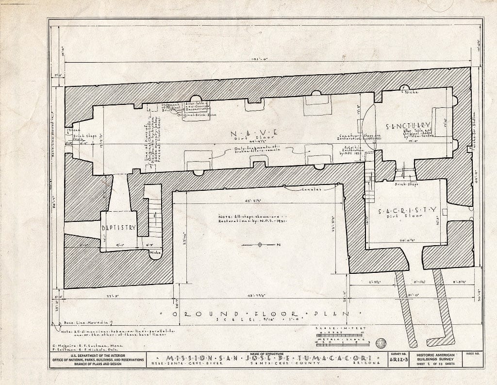 Blueprint 2. Ground Floor Plan - San Jose de Tumacacori (Mission, Ruins), Tubac, Santa Cruz County, AZ