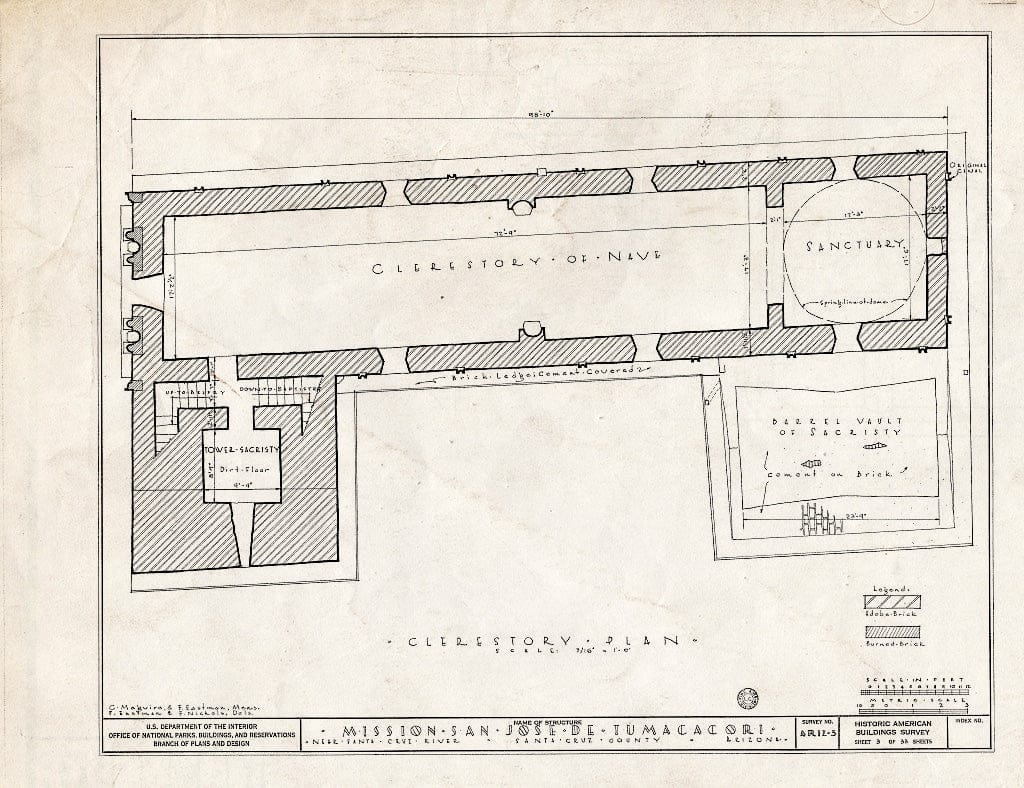 Blueprint 3. Clerestory Plan - San Jose de Tumacacori (Mission, Ruins), Tubac, Santa Cruz County, AZ