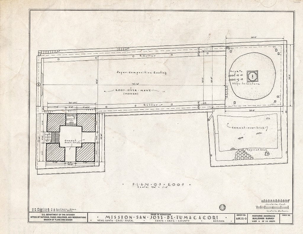 Blueprint 4. Plan of Roof - San Jose de Tumacacori (Mission, Ruins), Tubac, Santa Cruz County, AZ