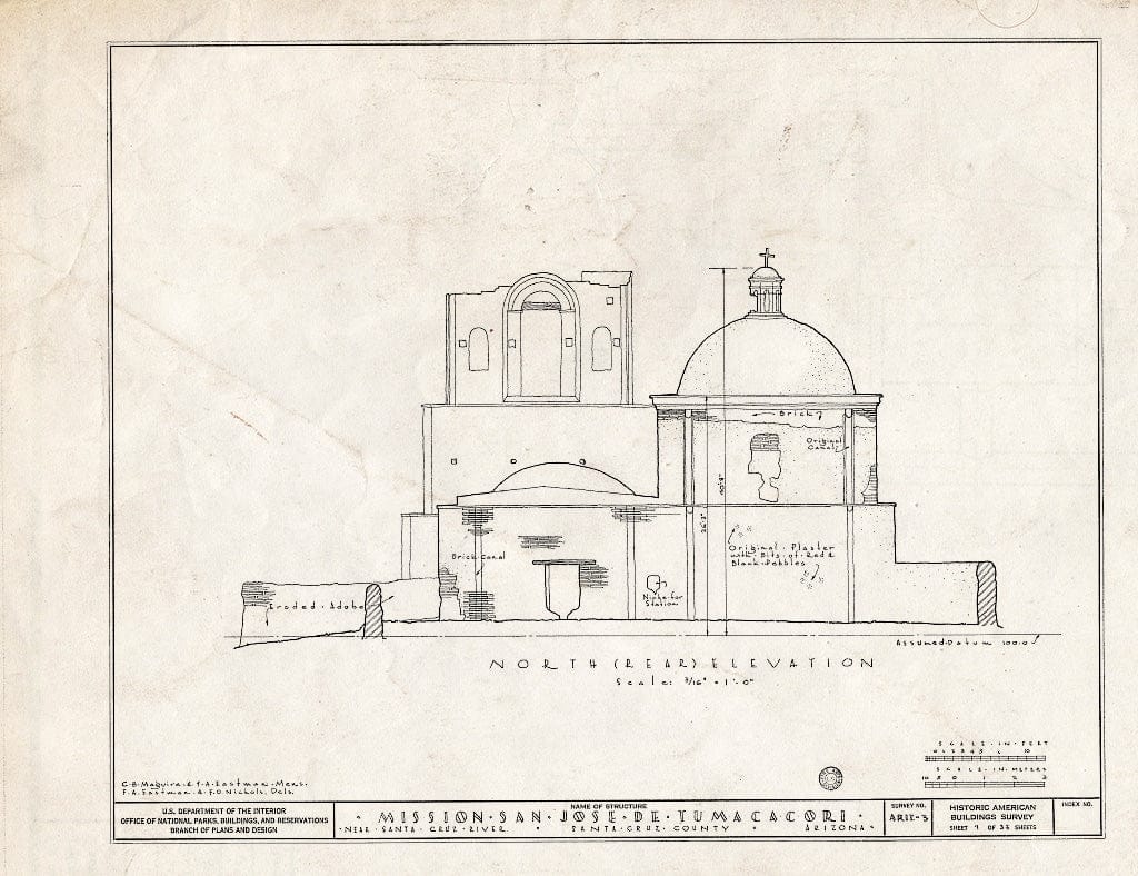 Blueprint 7. North Elevation - San Jose de Tumacacori (Mission, Ruins), Tubac, Santa Cruz County, AZ