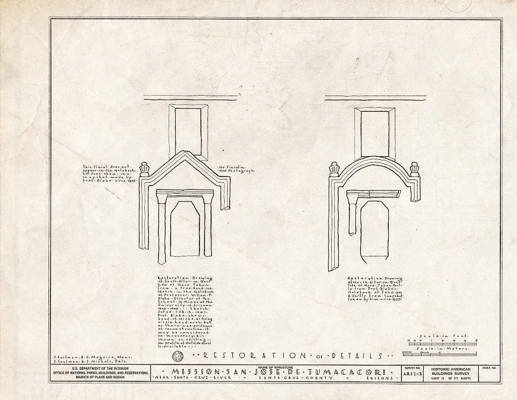 Blueprint 15. Restoration of Details - San Jose de Tumacacori (Mission, Ruins), Tubac, Santa Cruz County, AZ