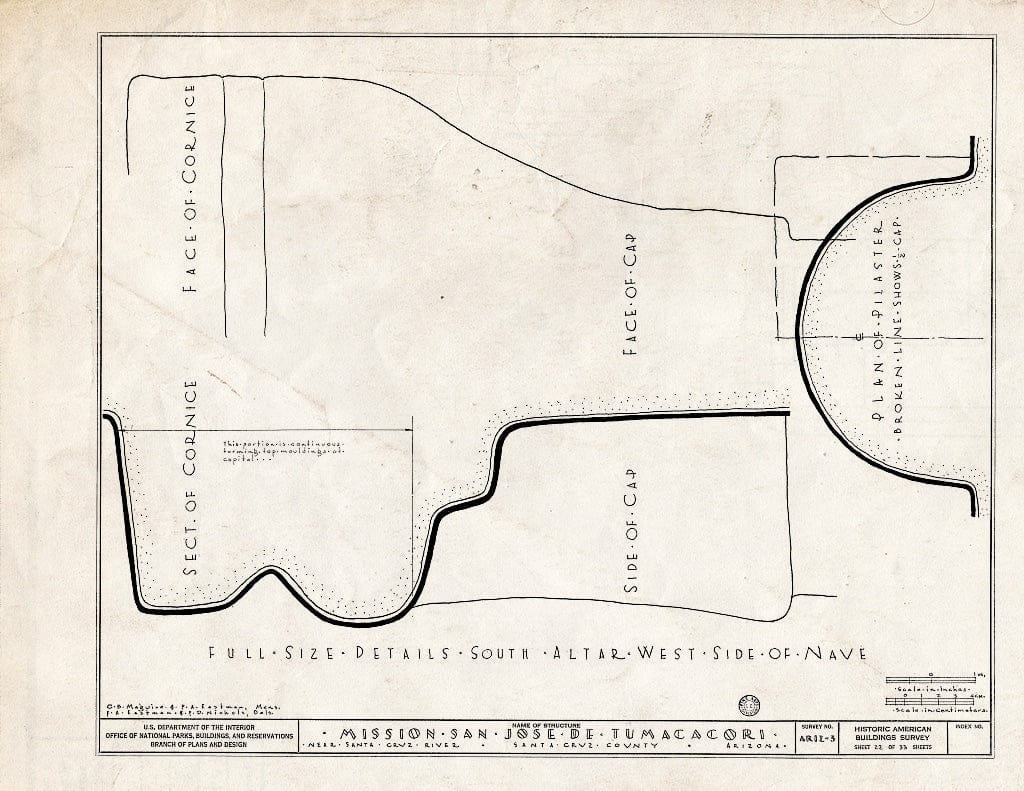 Blueprint 22. Full Size Details South Altar West Side of Nave - San Jose de Tumacacori (Mission, Ruins), Tubac, Santa Cruz County, AZ
