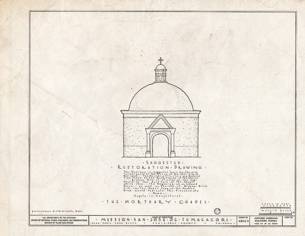 Blueprint 29. Suggested Restoration Drawing, Mortuary Chapel - San Jose de Tumacacori (Mission, Ruins), Tubac, Santa Cruz County, AZ