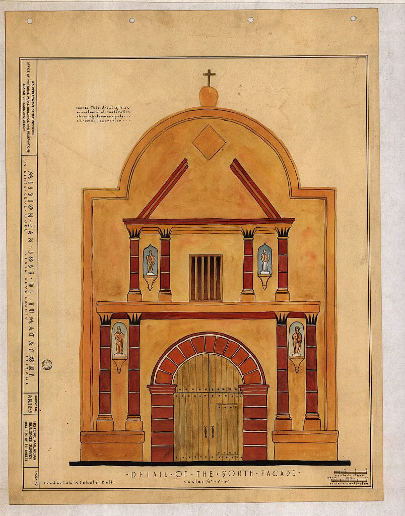 Blueprint 30. Detail of The South Facade - San Jose de Tumacacori (Mission, Ruins), Tubac, Santa Cruz County, AZ