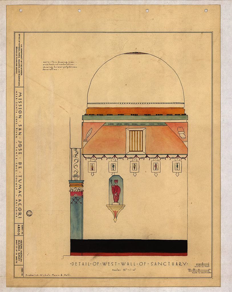 Blueprint 33. Detail of West Wall of Sanctuary - San Jose de Tumacacori (Mission, Ruins), Tubac, Santa Cruz County, AZ