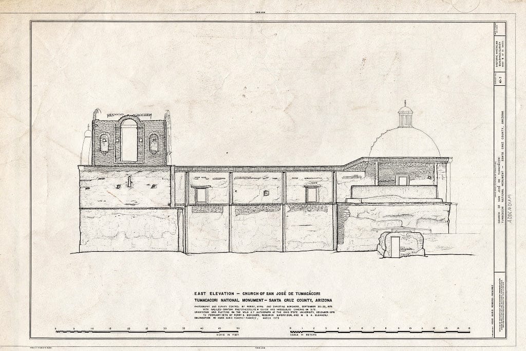 Blueprint East Elevation, Church - San Jose de Tumacacori (Mission, Ruins), Tubac, Santa Cruz County, AZ