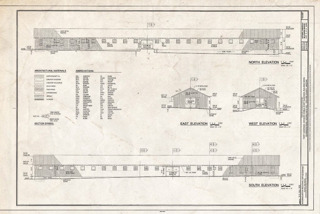 Blueprint Elevations - Fort Huachuca, Cavalry Stable, Clarkson Road, Sierra Vista, Cochise County, AZ