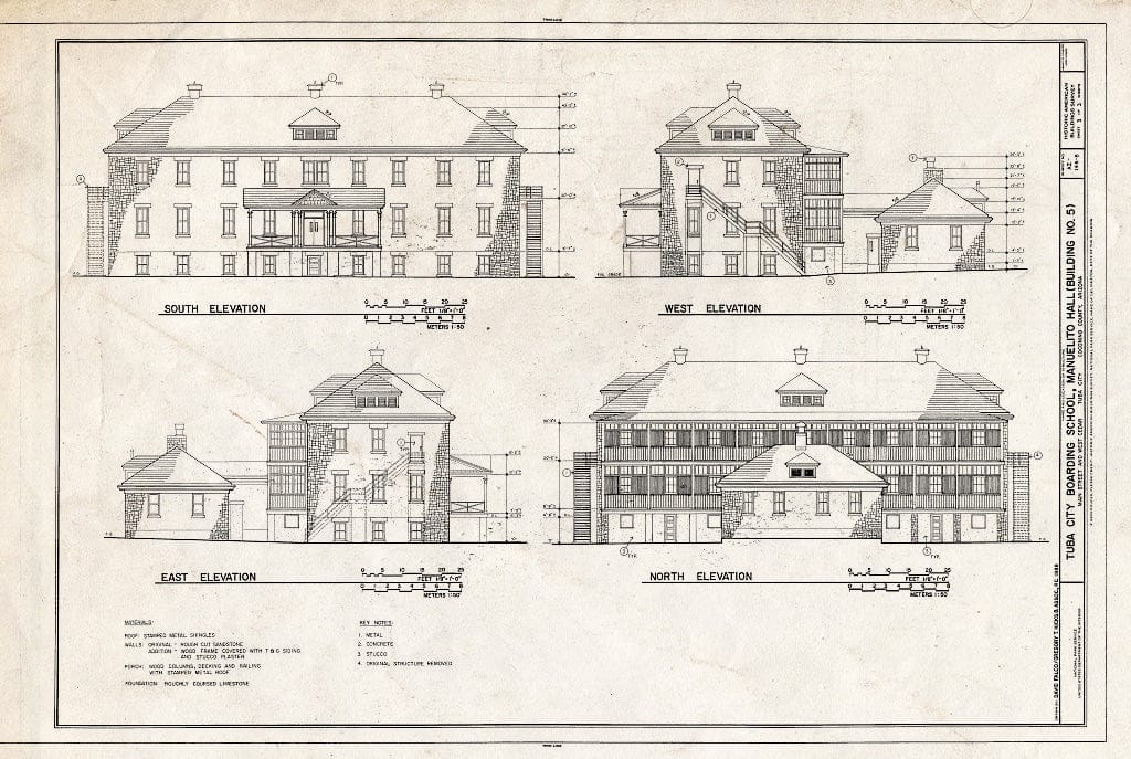 Blueprint Elevations - Tuba City Boarding School, Manuelito Hall, Navajo Reservation, Main Street & West Cedar Avenue, Tuba City, Coconino County, AZ