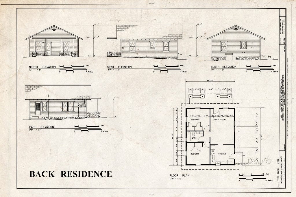 Blueprint Elevations & Floor Plan - William B. Back Ranch, Residence, 5525 Beaver Creek Road, Rimrock, Yavapai County, AZ