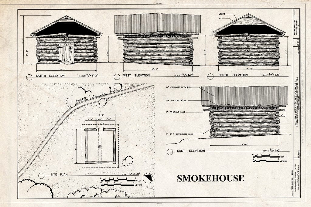 Blueprint Elevations & Site Plan - William B. Back Ranch, Smokehouse, 5525 Beaver Creek Road, Rimrock, Yavapai County, AZ