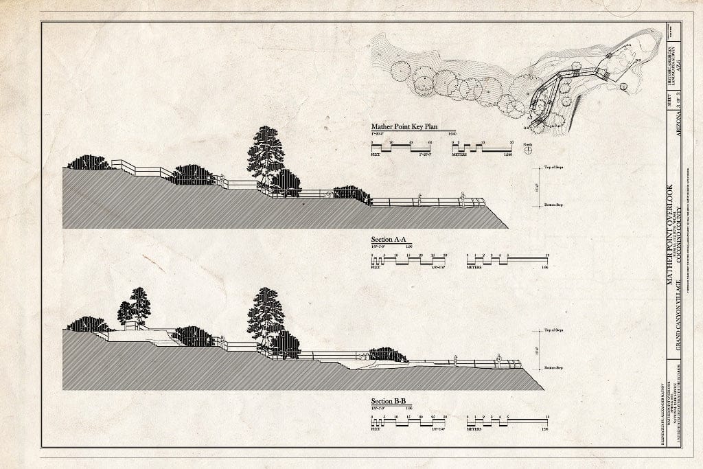 Blueprint 3. Sections - Mather Point Overlook, South Entrance Road, Grand Canyon Village, Coconino County, AZ