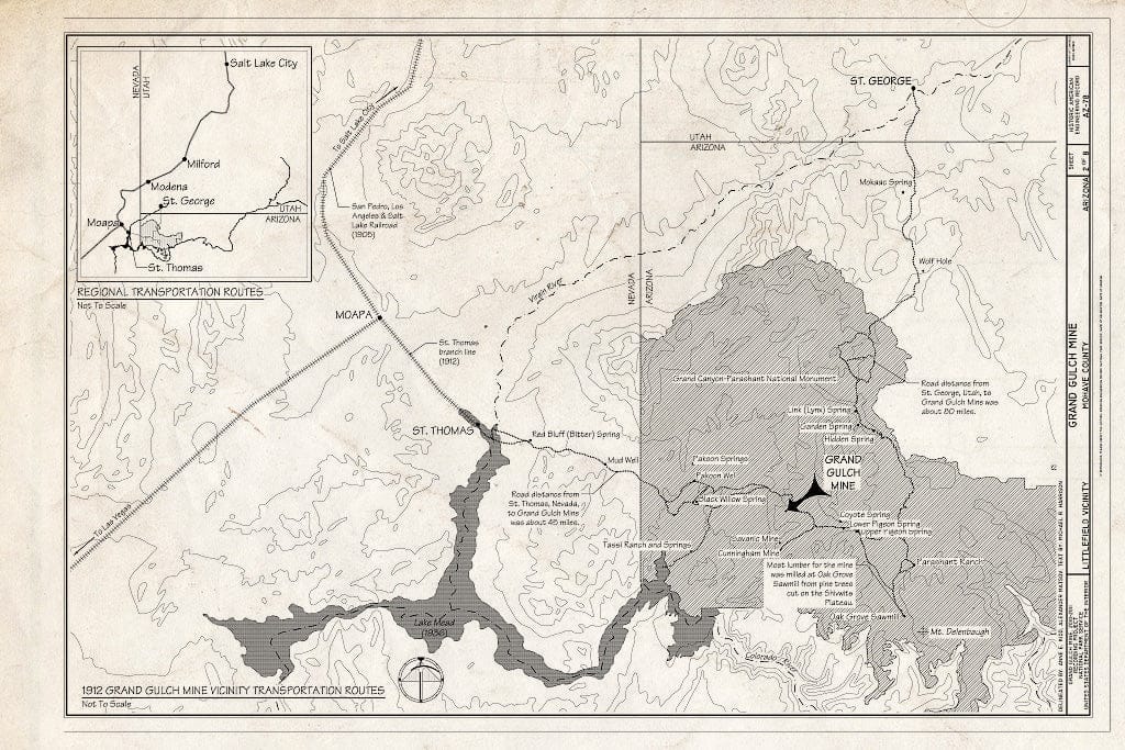 Blueprint 2. 1912 Grand Gulch Mine Vicinity Transportation Routes - Grand Gulch Mine, Littlefield, Mohave County, AZ