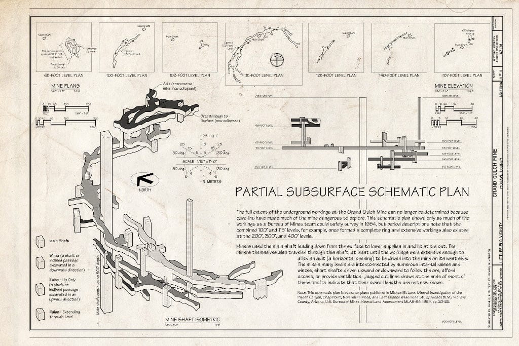 Blueprint 8. Partial Subsurface Schematic Plan - Grand Gulch Mine, Littlefield, Mohave County, AZ