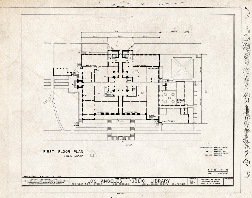 Blueprint 2. First Floor Plan - Los Angeles Public Library, 630 West Fifth Street, Los Angeles, Los Angeles County, CA