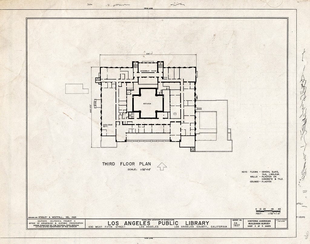 Blueprint 3. Third Floor Plan - Los Angeles Public Library, 630 West Fifth Street, Los Angeles, Los Angeles County, CA