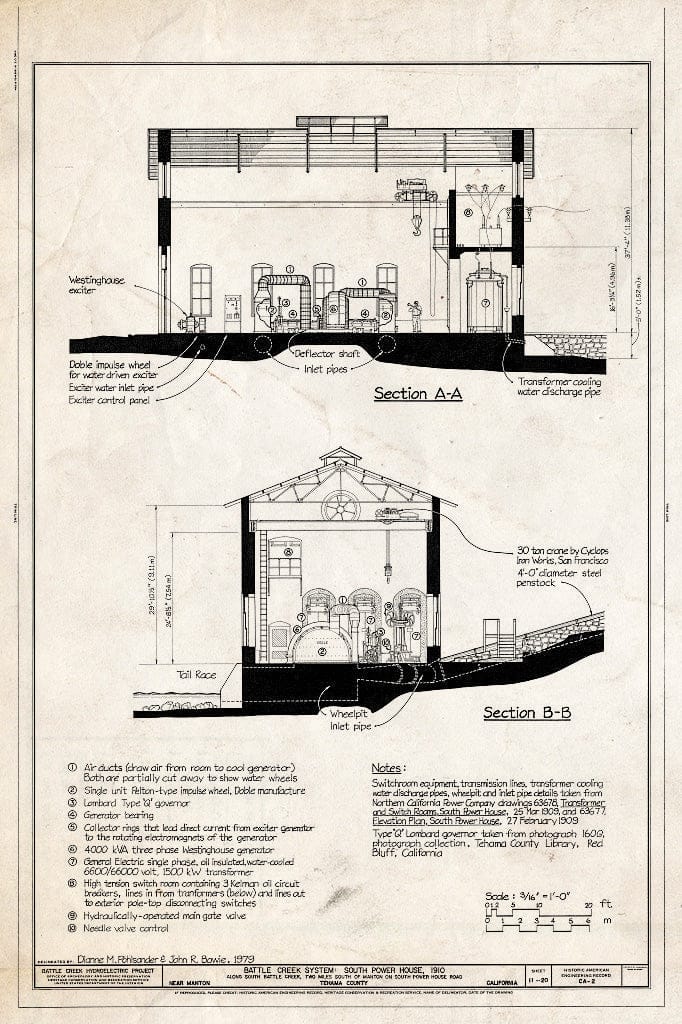 Blueprint Ground Floor, Second Floor - Battle Creek Hydroelectric System, Battle Creek & Tributaries, Red Bluff, Tehama County, CA