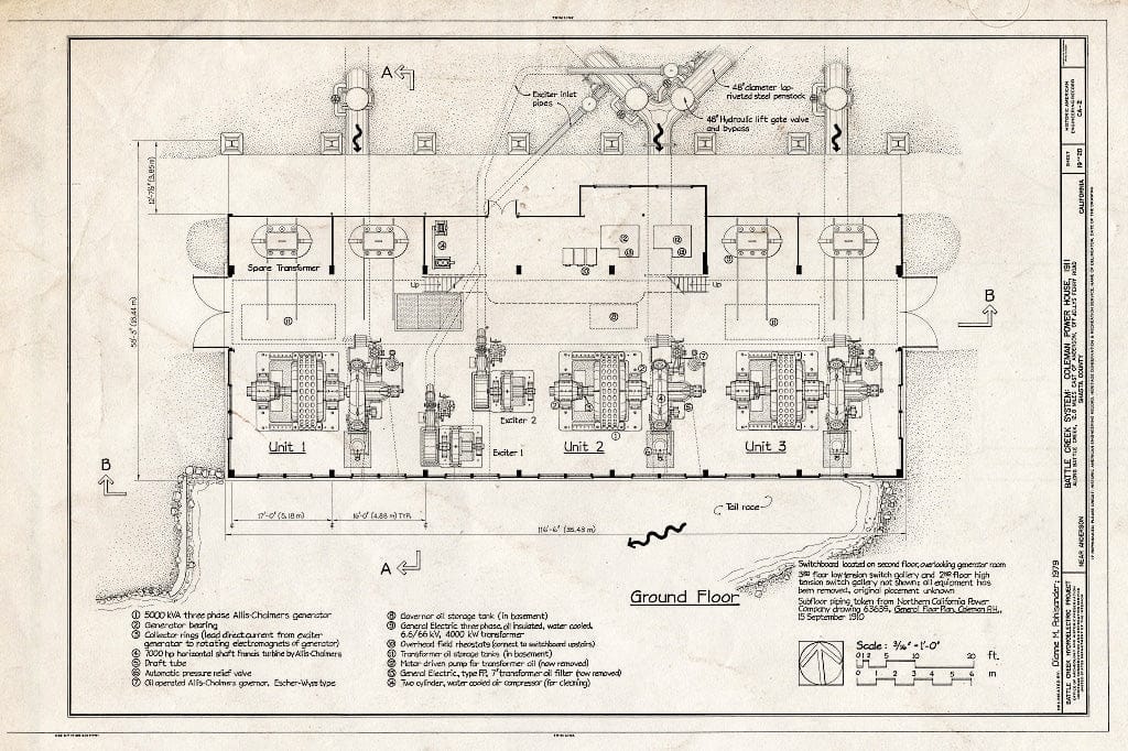 Blueprint Ground Floor - Battle Creek Hydroelectric System, Battle Creek & Tributaries, Red Bluff, Tehama County, CA