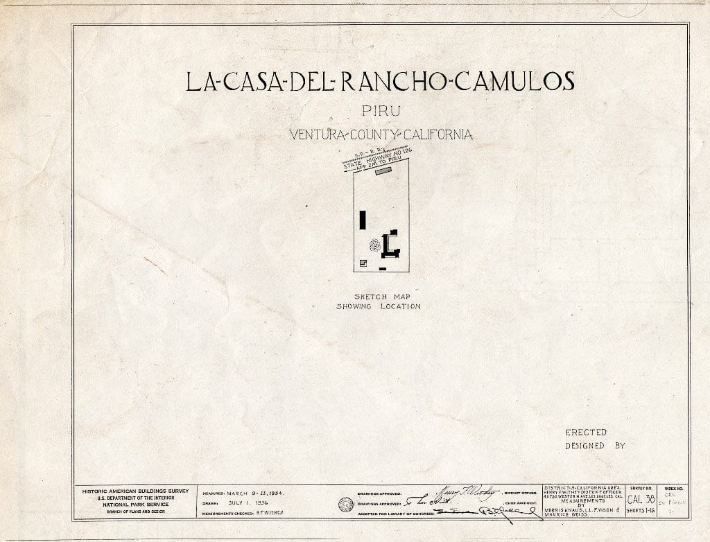 Blueprint 0. Cover Sheet - Casa Del Rancho Camulos, State Highway 12 (5164 East Telegraph Road), Piru, Ventura County, CA