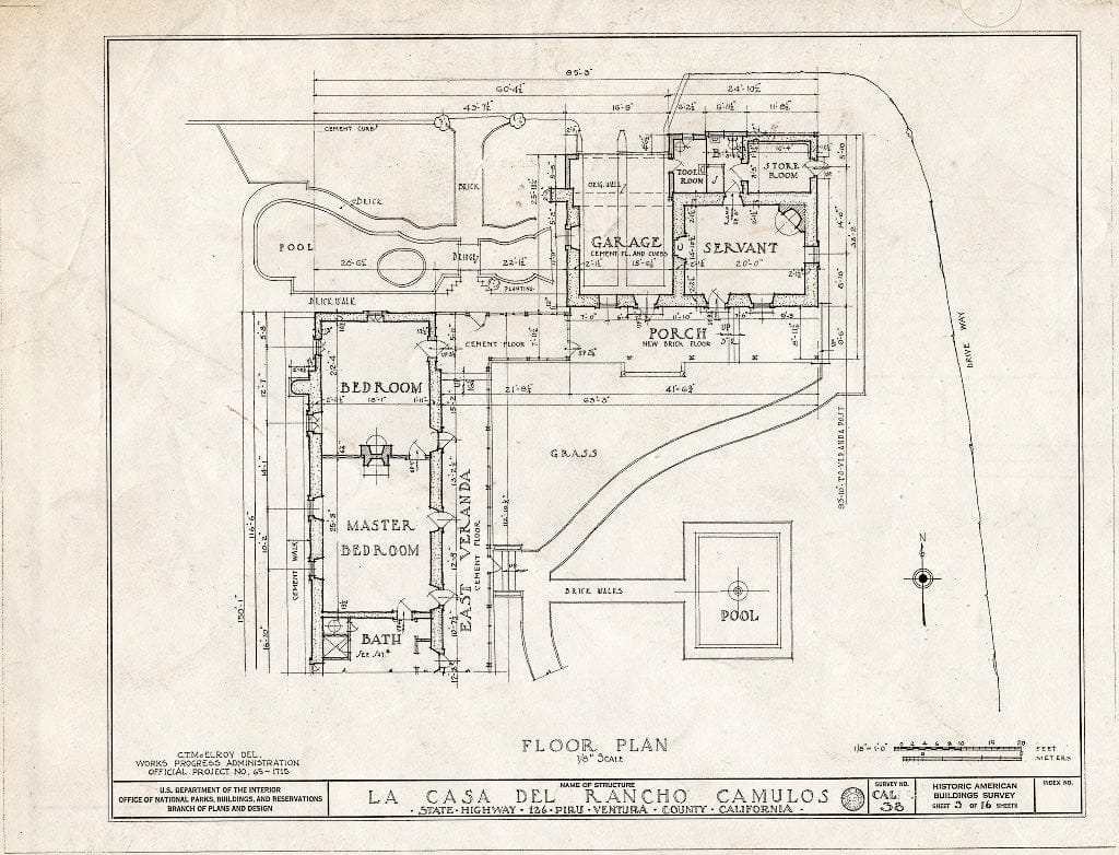 Blueprint 3. Floor Plan - Casa Del Rancho Camulos, State Highway 12 (5164 East Telegraph Road), Piru, Ventura County, CA