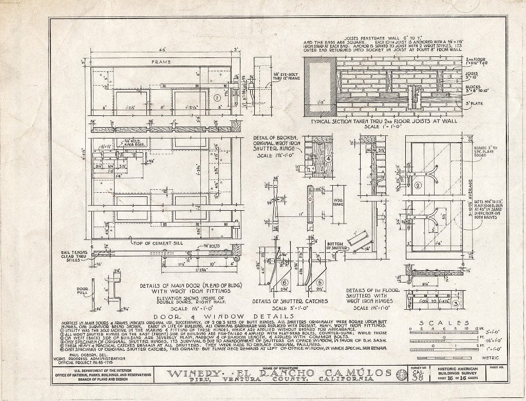 Blueprint 16. Winery: Door and Window Details - Casa Del Rancho Camulos, State Highway 12 (5164 East Telegraph Road), Piru, Ventura County, CA