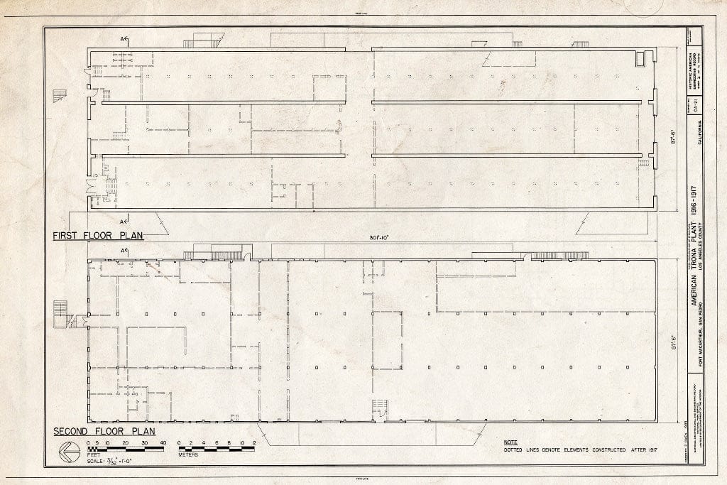 Blueprint First Floor Plan, Second Floor Plan - Fort MacArthur, Raw Salt Storage & Processing Buildings, Pacific Avenue, San Pedro, Los Angeles County, CA