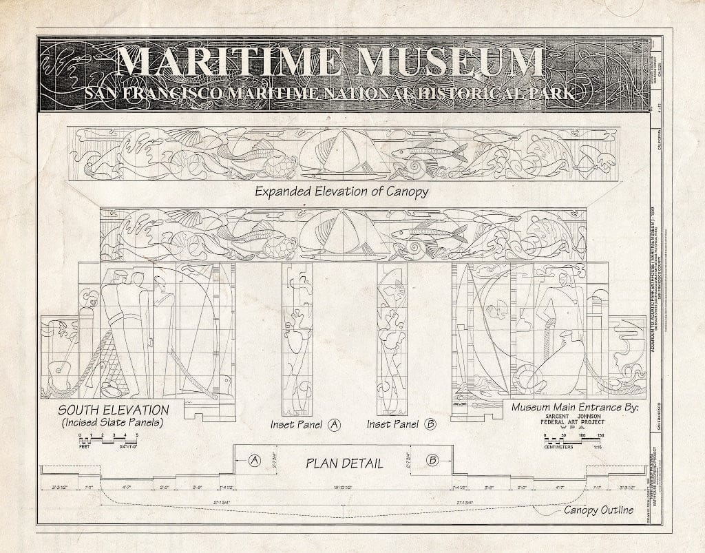 Blueprint 4. Expanded Elevation of Canopy - Aquatic Park Bathhouse, 900 Beach Street, San Francisco, San Francisco County, CA