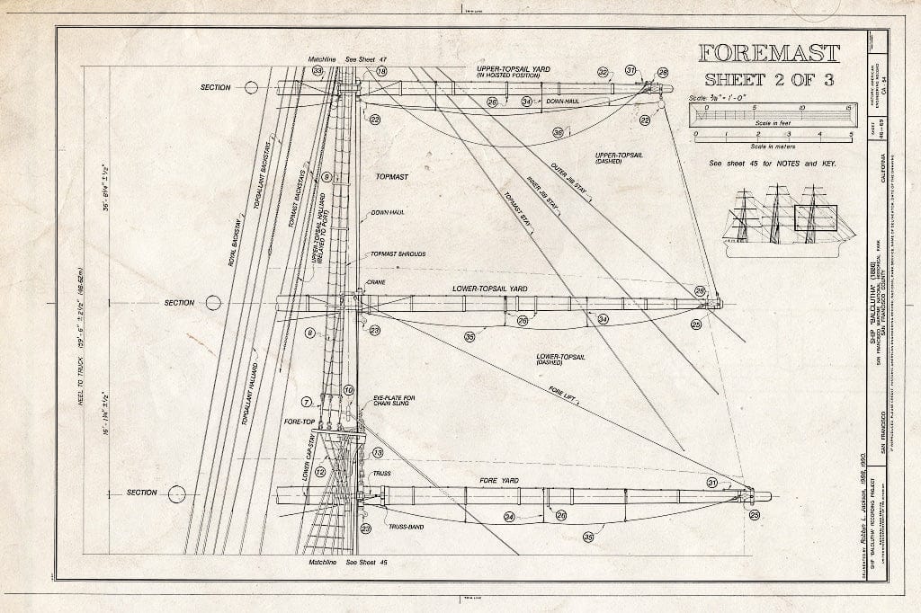 Blueprint Foremast, Sheet 2 of 3 - Ship BALCLUTHA, 2905 Hyde Street Pier, San Francisco, San Francisco County, CA