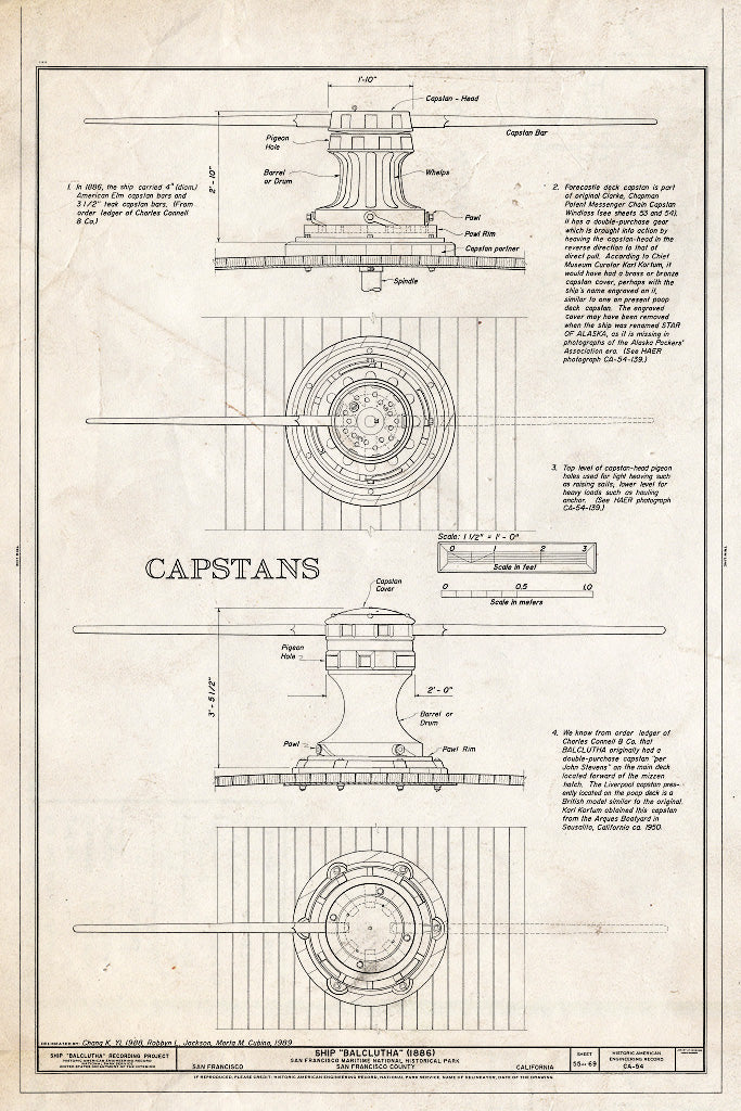 Blueprint Capstans - Ship BALCLUTHA, 2905 Hyde Street Pier, San Francisco, San Francisco County, CA