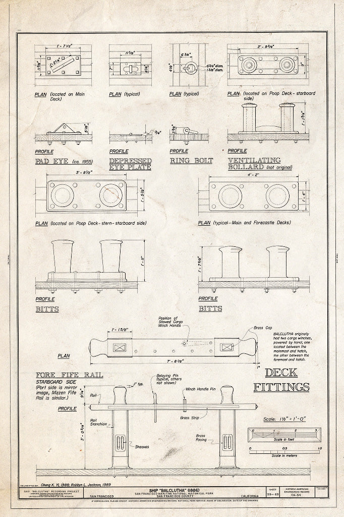 Blueprint Deck Fittings - Ship BALCLUTHA, 2905 Hyde Street Pier, San Francisco, San Francisco County, CA