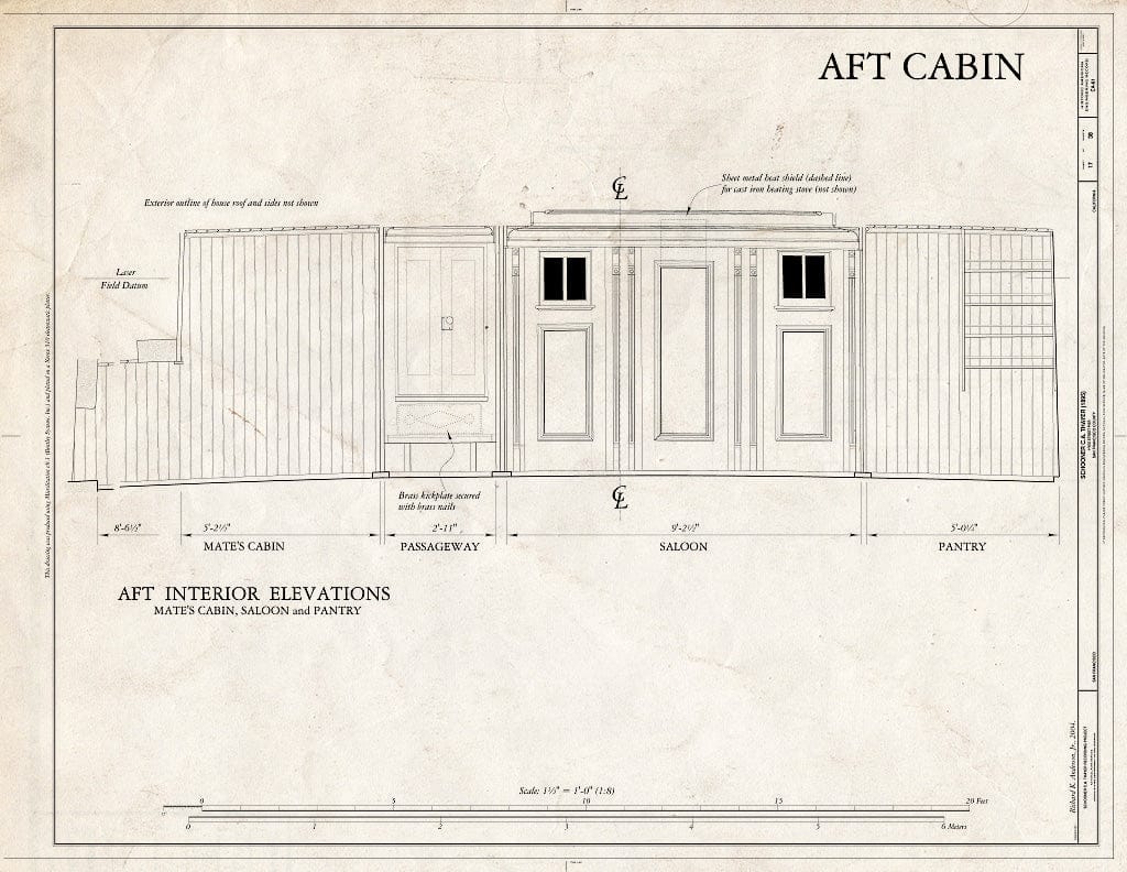 Blueprint AFT Cabin: AFT Interior Elevations (Mate's Cabin, Saloon, Pantry) - Schooner C.A. Thayer, Hyde Street Pier, San Francisco, San Francisco County, CA