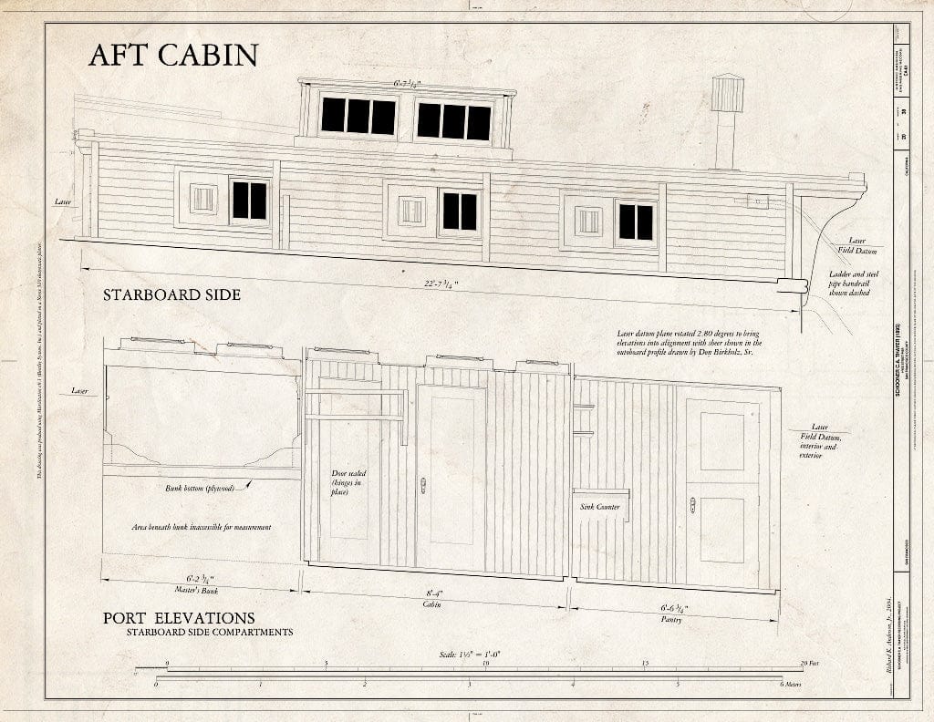 Blueprint AFT Cabin: Starboard Side, Port Elevations (Starboard Side Compartments) - Schooner C.A. Thayer, Hyde Street Pier, San Francisco, San Francisco County, CA