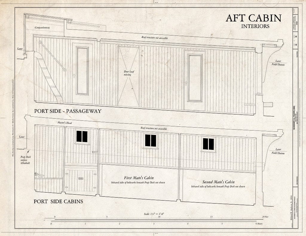 Blueprint AFT Cabin, Interiors: Port Side-Passageway, Port Side Cabins - Schooner C.A. Thayer, Hyde Street Pier, San Francisco, San Francisco County, CA