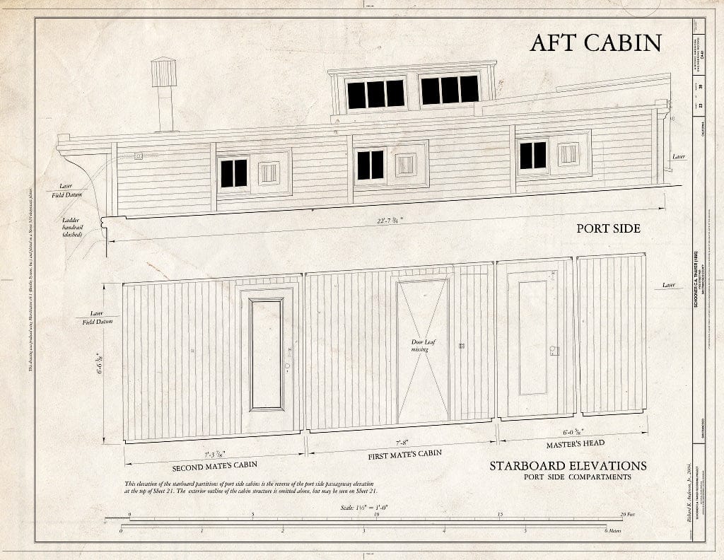 Blueprint AFT Cabin: Port Side, Staboard Elevations - Schooner C.A. Thayer, Hyde Street Pier, San Francisco, San Francisco County, CA