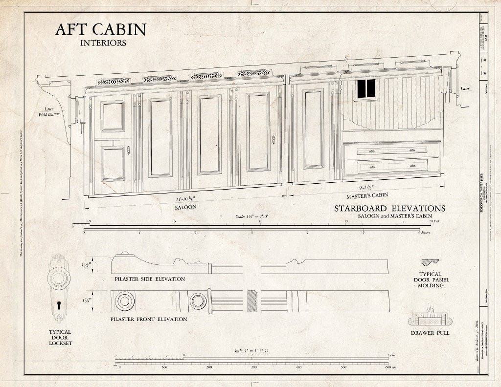 Blueprint AFT Cabin, Interiors: Starboard Elevations (Saloon, Master's Cabin) - Schooner C.A. Thayer, Hyde Street Pier, San Francisco, San Francisco County, CA