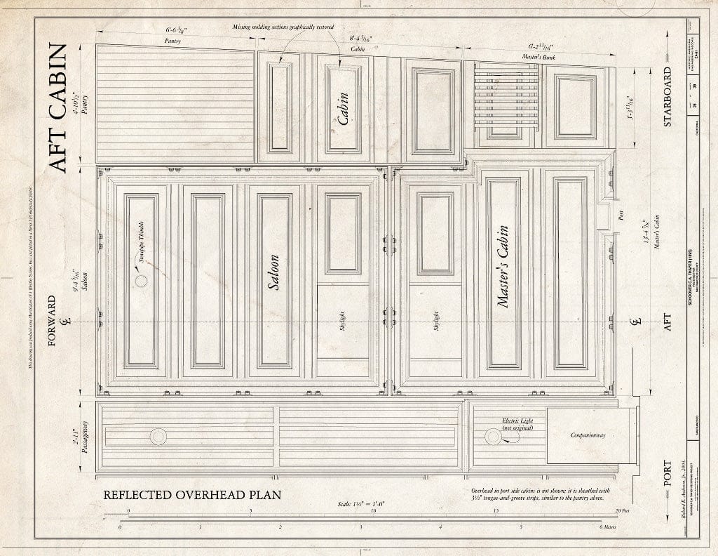 Blueprint AFT Cabin: Reflected Overhead Plan - Schooner C.A. Thayer, Hyde Street Pier, San Francisco, San Francisco County, CA