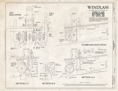 Blueprint Windlass - Schooner C.A. Thayer, Hyde Street Pier, San Francisco, San Francisco County, CA