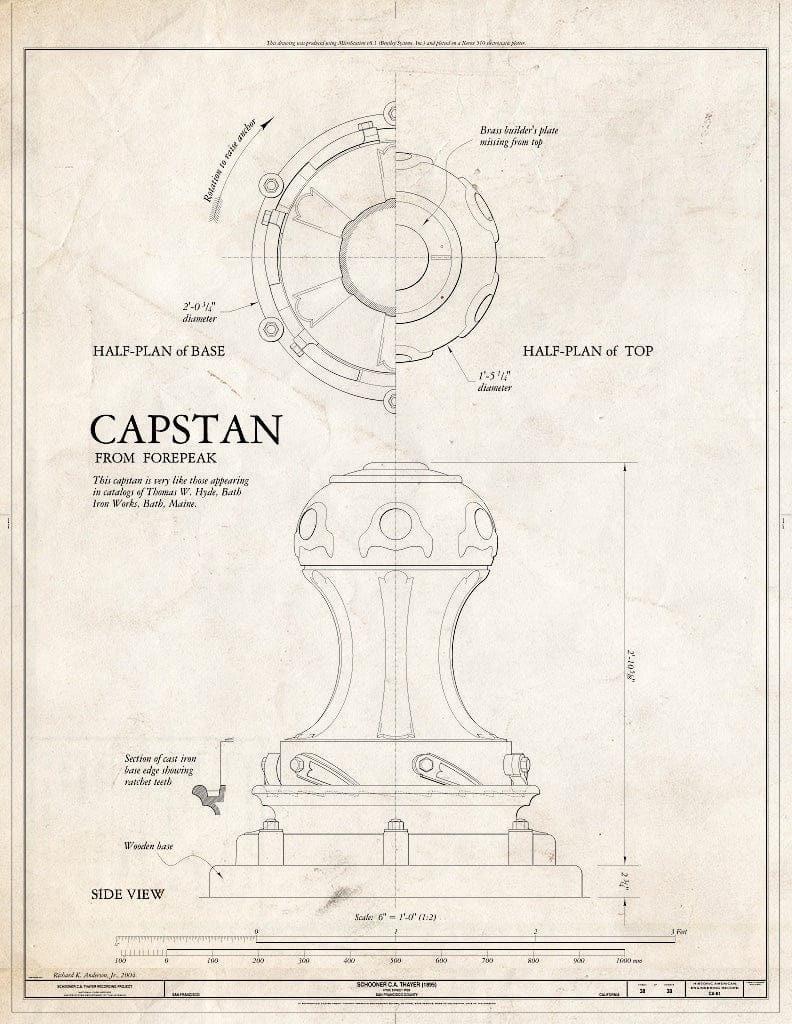 Blueprint Capstan - Schooner C.A. Thayer, Hyde Street Pier, San Francisco, San Francisco County, CA