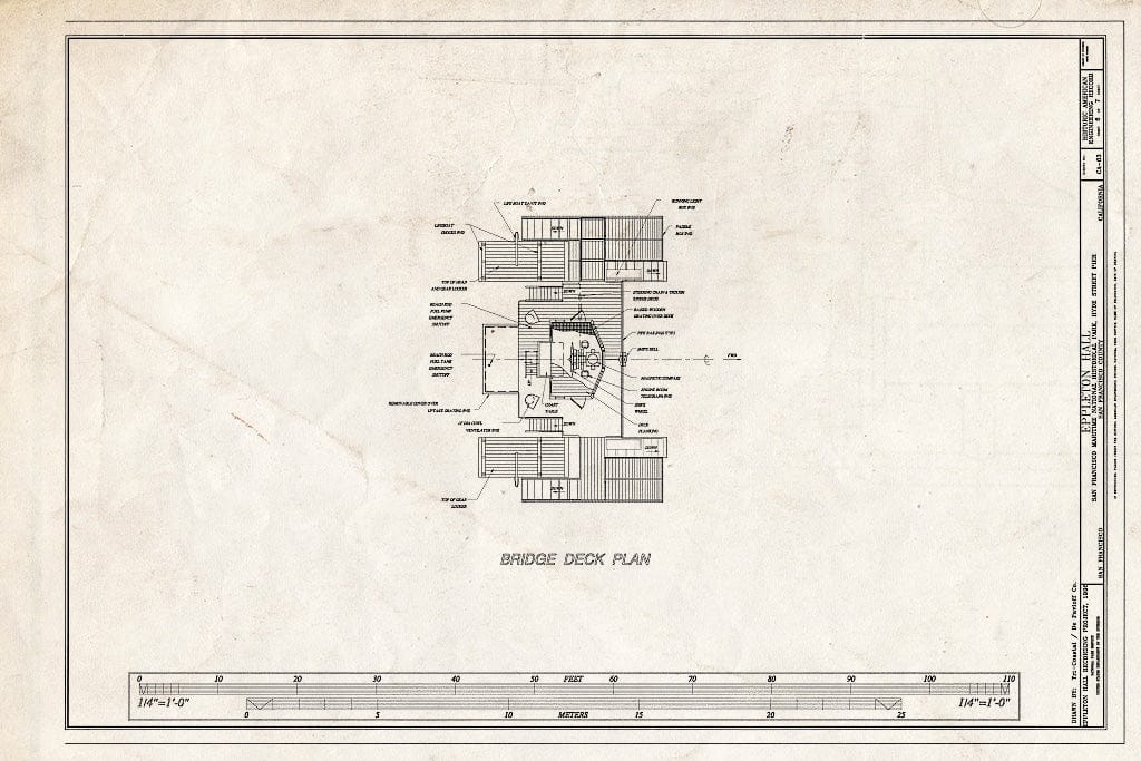 Blueprint Bridge Deck Plan - Steam Tug EPPLETON Hall, Hyde Street Pier, San Francisco, San Francisco County, CA