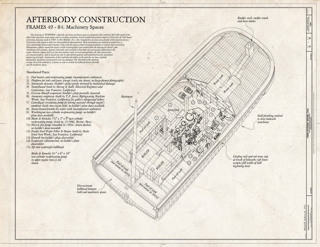 Blueprint Engine Room Piping Diagram - Steam Schooner WAPAMA, Kaiser Shipyard No. 3 (Shoal Point), Richmond, Contra Costa County, CA