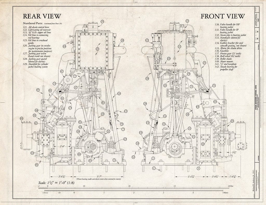 Blueprint Axonometric Views, Engine - Steam Schooner WAPAMA, Kaiser Shipyard No. 3 (Shoal Point), Richmond, Contra Costa County, CA