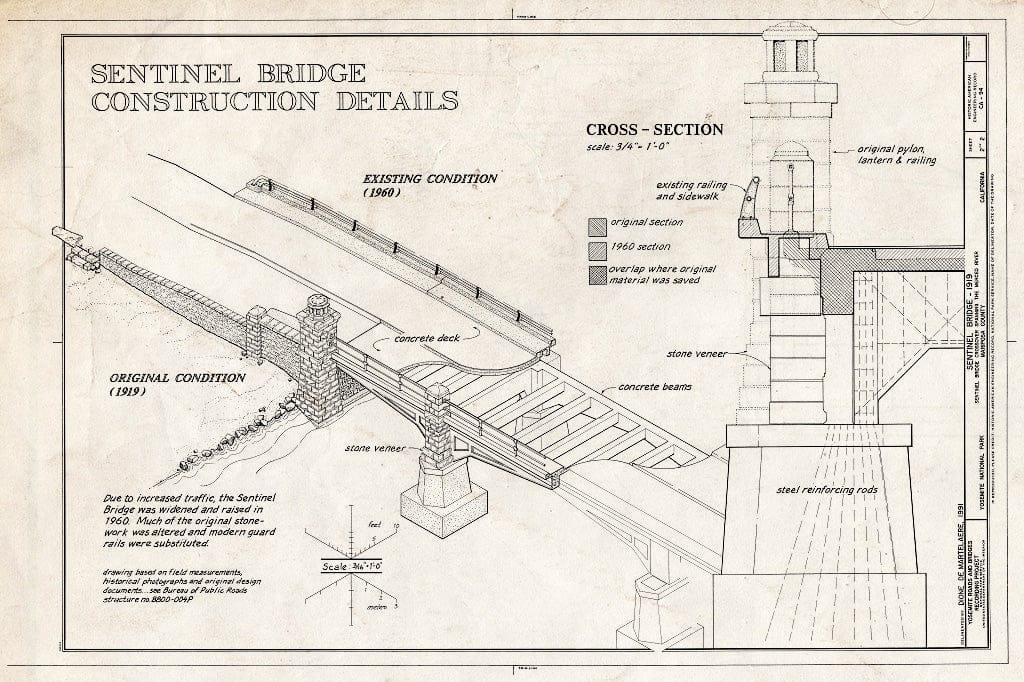 Blueprint Construction Details - Sentinel Bridge, Spanning Merced River on Sentinel Bridge Crossover Road, Yosemite Village, Mariposa County, CA