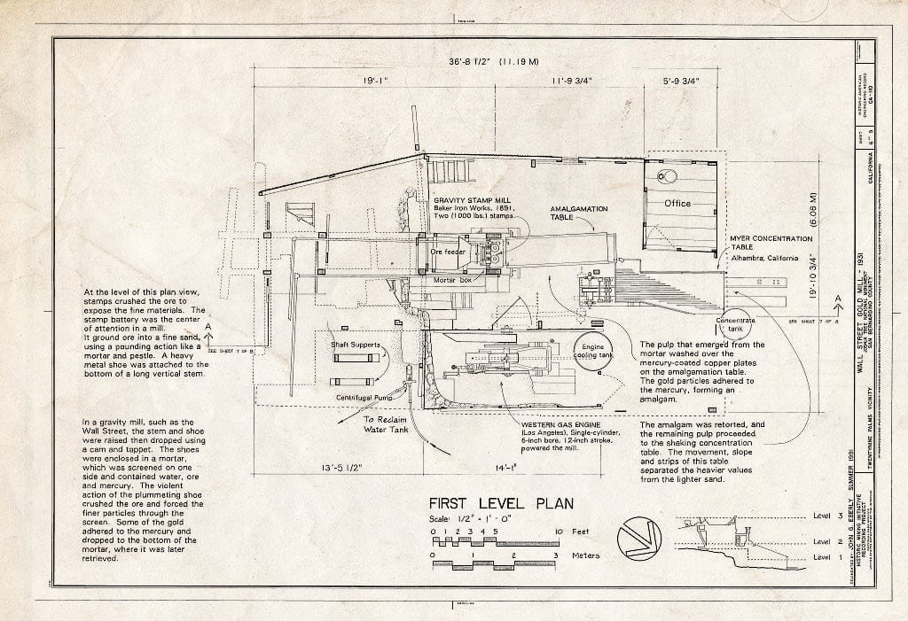 Blueprint First Level Plan - Wall Street Gold Mill, Twentynine Palms, San Bernardino County, CA