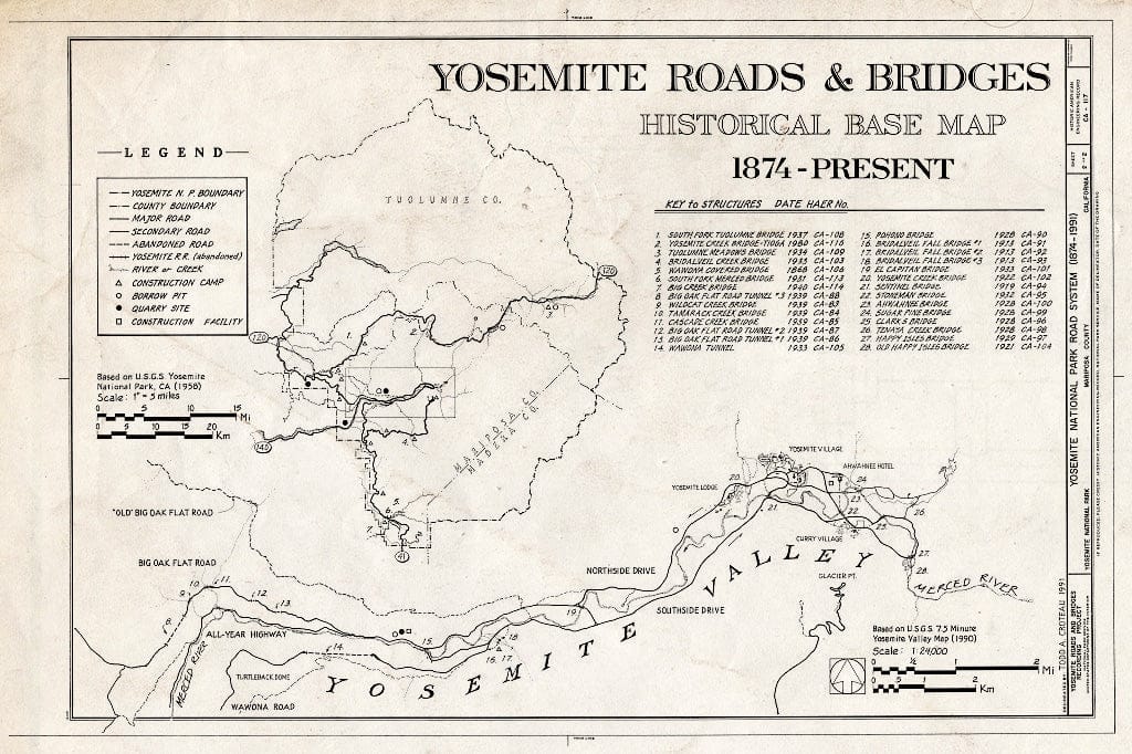 Blueprint Bridge Evolution 1920s - Present - Yosemite National Park Roads & Bridges, Yosemite Village, Mariposa County, CA